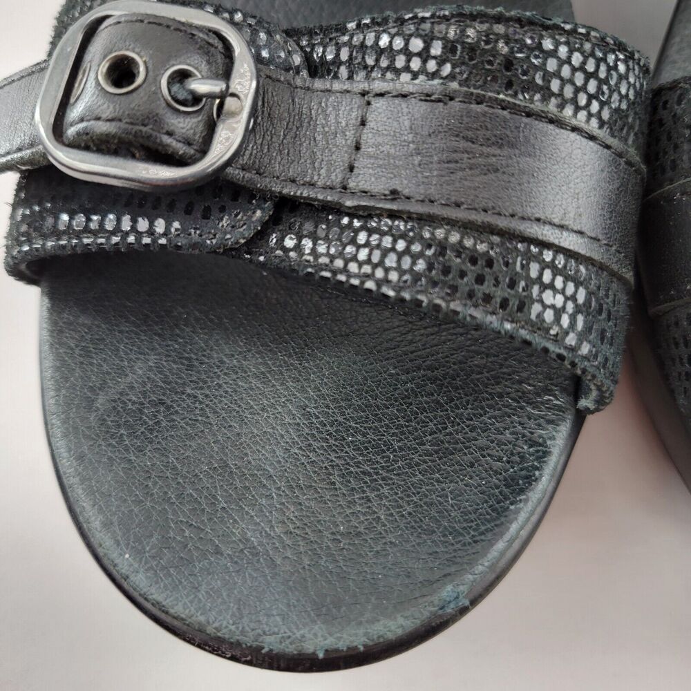 Dansko Wedge Sandals Jessie Size 41 10.5-11 Black Lizard Leather‎ Slip On Buckle - Picture 8 of 13